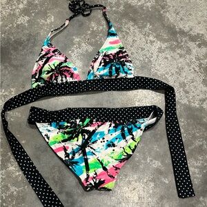 Tropical Print Bikini with Polka Dot Accents